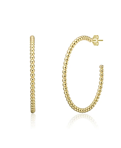 Modern Texture Bead C-Hoop Earrings White Gold Plated or 14K