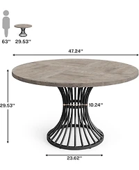 Tribesigns Round Dining Table for 4 People, 47'' Wooden Dinning Room Table, Circle Kitchen Table, Industrial Dinner Table with Metal Base for Kitchen,