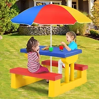 Kids Picnic Table Set W/Removable Umbrella Indoor Outdoor Garden Patio