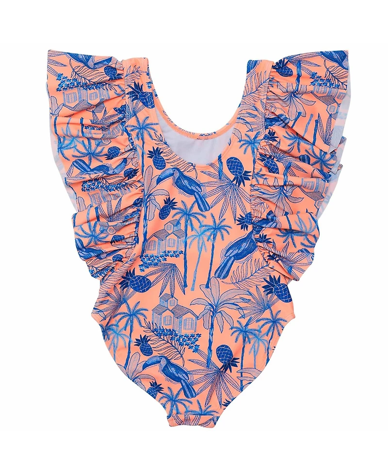 Snapper Rock Little Girls Tropicana Vacay Sustainable Wide Frill Swimsuit