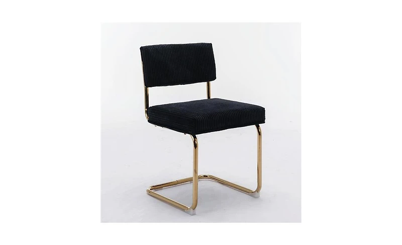 Slickblue Modern Armless Dining Chairs – Gold Metal Base, Corduroy Upholstery with Channel Tufting, Set of 2