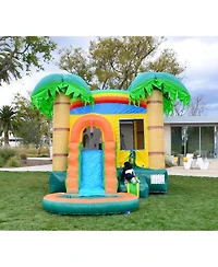 HeroKiddo Tropical Breeze Commercial Grade Bounce House Water Slide with Splash Pool for Kids and Adults (with Blower), Basketball Hoop, Outdoor Indoo