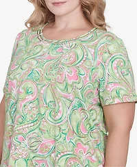 Alfred Dunner Plus Abstract Scroll Crew Neck Top