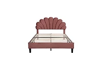 Slickblue Upholstered Platform Bed with Flower Pattern Velvet Headboard