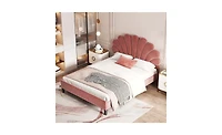 Slickblue Upholstered Platform Bed with Flower Pattern Velvet Headboard