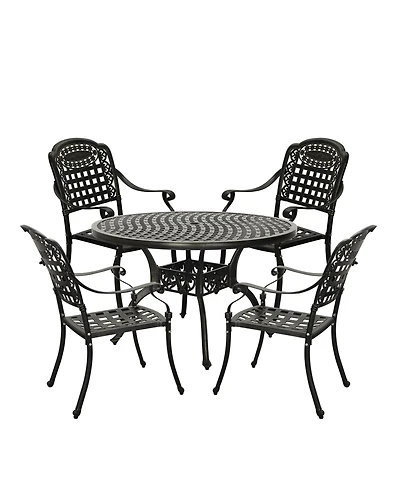 5pcs Patio Dining Set Cast Aluminium Outdoor Bistro 4 Chairs & 47 Inches Round Table