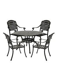 5pcs Patio Dining Set Cast Aluminium Outdoor Bistro 4 Chairs & 47 Inches Round Table