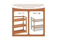 5-Tier Acacia Wood Shoe Rack with Side Metal Hooks