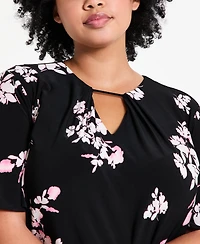 Anne Klein Plus Pleat-Neck Short-Bell-Sleeve Blouse