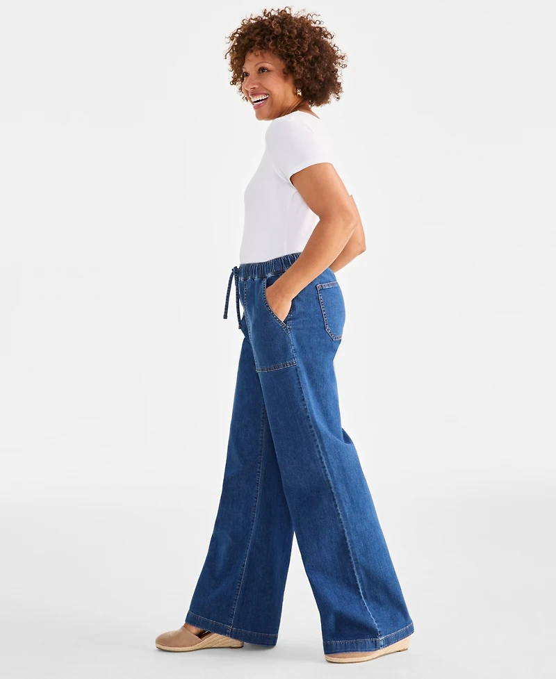 Style & Co Petite High-Rise Pull-On Wide-Leg Jeans, Exclusively at Macy's