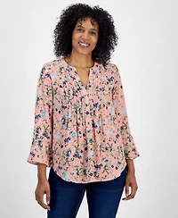 Style & Co Petite Printed Pintuck Blouse, Exclusively at Macy's