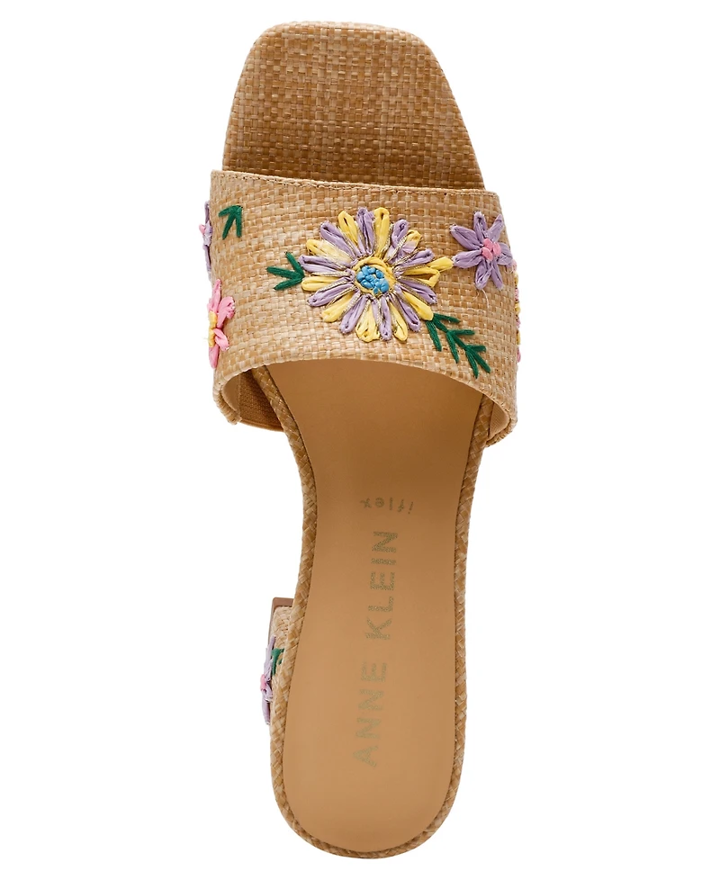 Anne Klein Women's Dolls Embroidered Raffia Block Heel Sandals