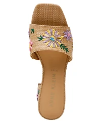 Anne Klein Women's Dolls Embroidered Raffia Block Heel Sandals