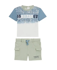 Guess Baby Boy 2-Piece Short Sleeve Gradient Logo T-Shirt and Cargo
