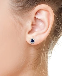 Effy Sapphire (1-1/6 ct. t.w.) & Diamond (1/6 Halo Stud Earrings 14k White Gold or Two Tone (Also available Tanzanite, Ruby, Em