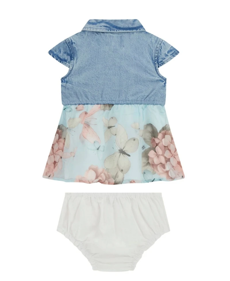 Guess Baby Girl Mixed Fabric Denim and Chiffon Dress