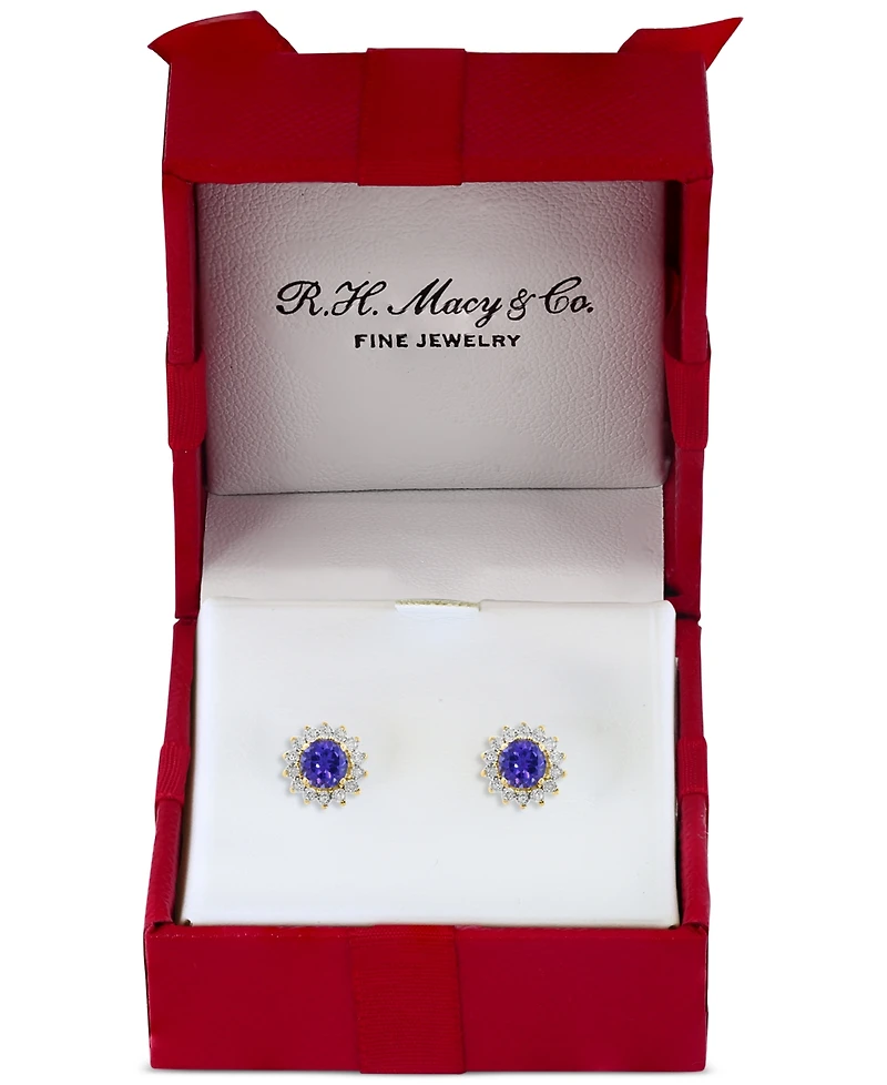 Effy Sapphire (1-1/6 ct. t.w.) & Diamond (1/6 Halo Stud Earrings 14k White Gold or Two Tone (Also available Tanzanite, Ruby, Em