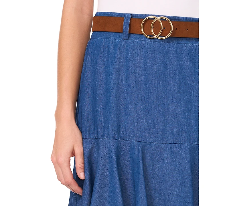 CeCe Women's Cotton Tiered Denim Midi Skirt