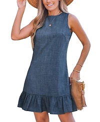 Cupshe Women's Deep Blue Scoop Neck Sleeveless Mini Beach Dress