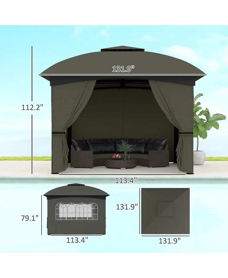 Outsunny 11' x 11' Outdoor Gazebo with Curtains, Church Windows,