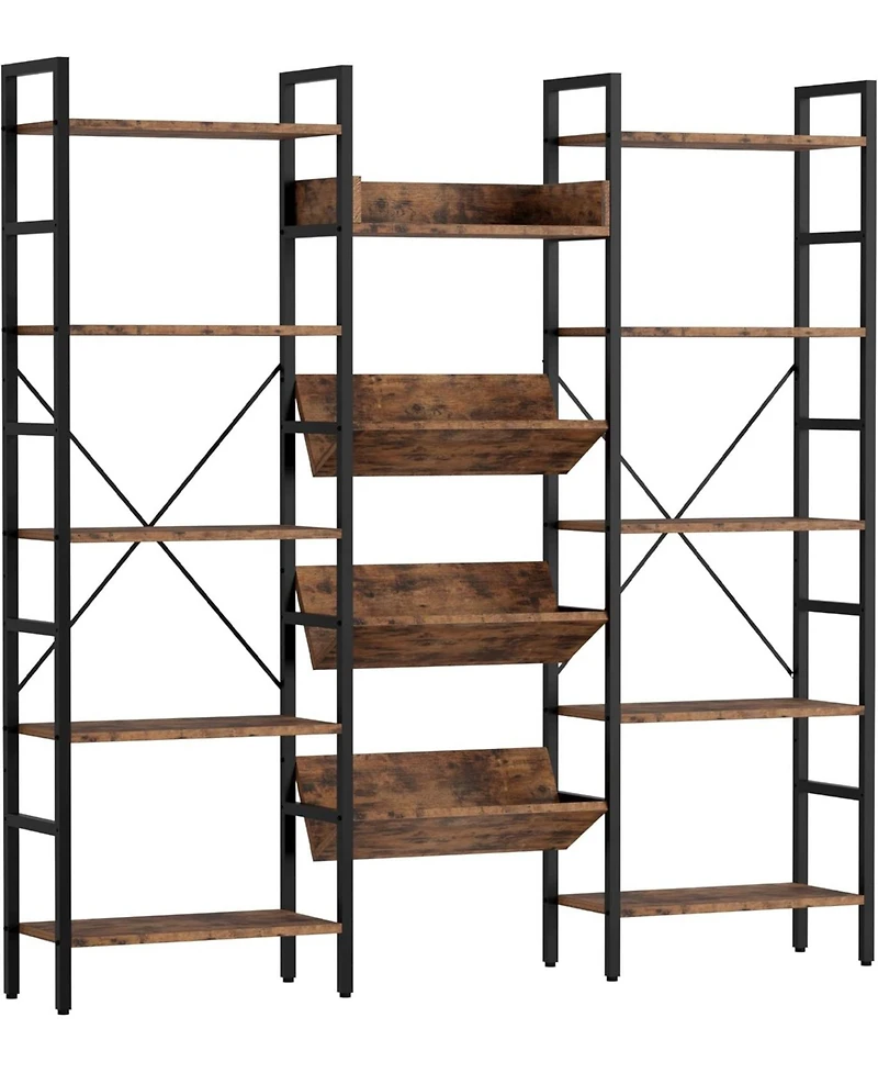 Ironck Bookcases and Bookshelves Triple Wide 5 Tiers Industrial Bookshelf