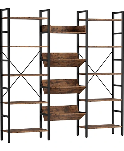 Ironck Bookcases and Bookshelves Triple Wide 5 Tiers Industrial Bookshelf