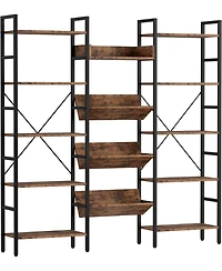 Ironck Bookcases and Bookshelves Triple Wide 5 Tiers Industrial Bookshelf