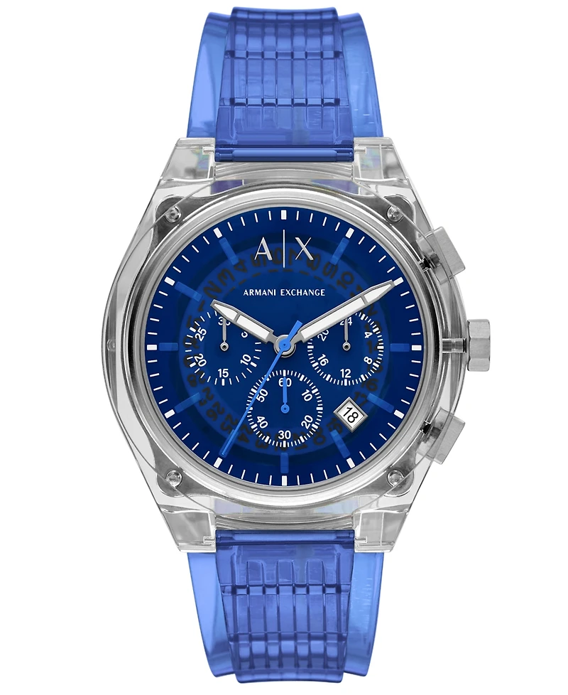 A|X Armani Exchange Men's Quartz Chronograph Blue Polyurethane Watch, 44mm