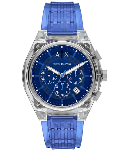 A|X Armani Exchange Men's Quartz Chronograph Blue Polyurethane Watch, 44mm