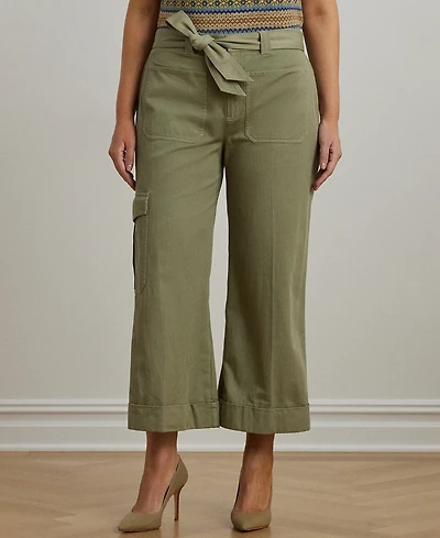 Lauren Ralph Lauren Plus Size Pleated Cotton Twill Wide-Leg Cargo Pants