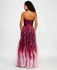 pear culture Juniors' Corkscrew-Ruffled Strapless Gown