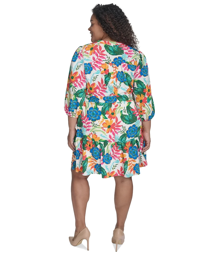 Jessica Howard Plus Floral-Print Belted A-Line Dress