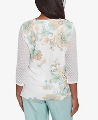 Alfred Dunner Petite Kensington Gardens Textured Knit Scroll Split Neck Top