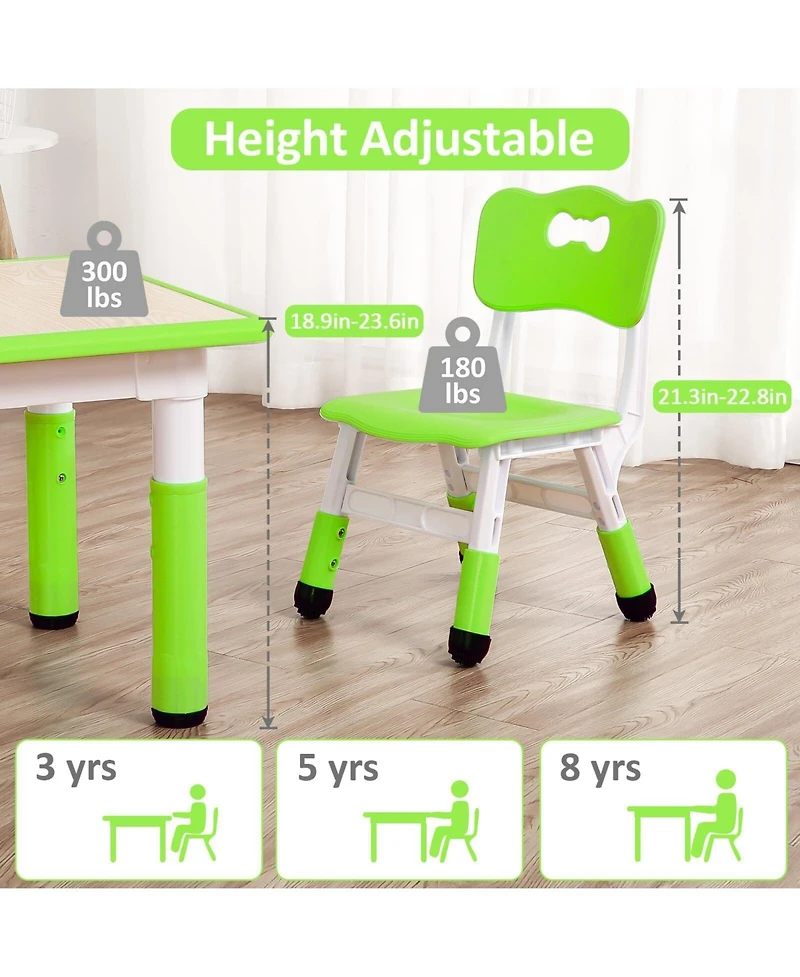 Kids Table and 4 Chairs Set Height Adjustable Toddler Table and Chair Set for Ages 2-10 Activity Table for Toddlers 5-Piece Childrens Table and Chair