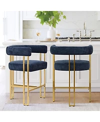 25'' Counter Height Stool with Gold Metal Legs, Chenille Upholstery, Curved Back and Armrest, 1 Unit-Maison Boucle