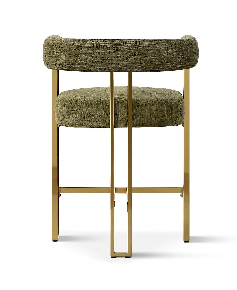 25'' Counter Height Stool with Gold Metal Legs, Chenille Upholstery, Curved Back and Armrest, 1 Unit-Maison Boucle