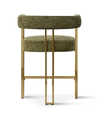 25'' Counter Height Stool with Gold Metal Legs, Chenille Upholstery, Curved Back and Armrest, 1 Unit-Maison Boucle