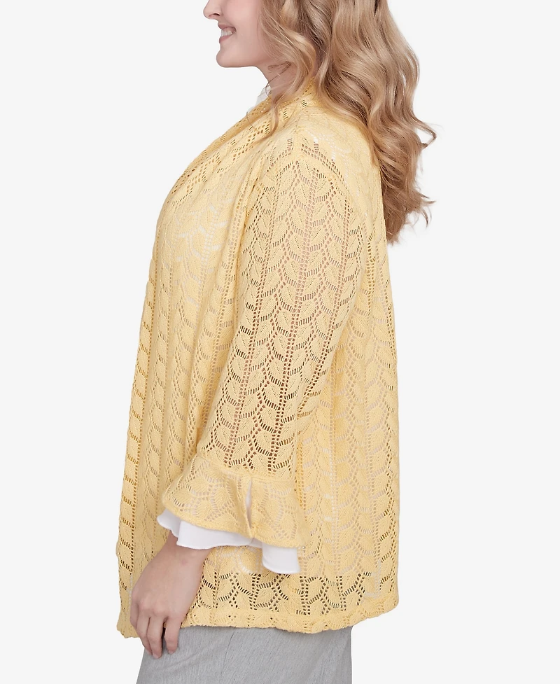 Alfred Dunner Plus Dress Code Two One Pointelle Knit Top with Necklace