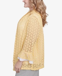 Alfred Dunner Plus Dress Code Two One Pointelle Knit Top with Necklace