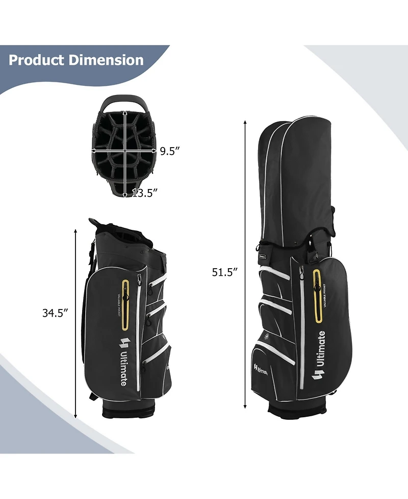 9.5 Inch Lightweight Golf Cart Bag with 15 Way Top Dividers