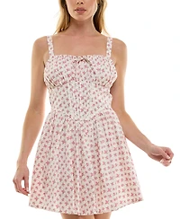 Trixxi Juniors' Cotton Printed Corset-Style Mini Dress