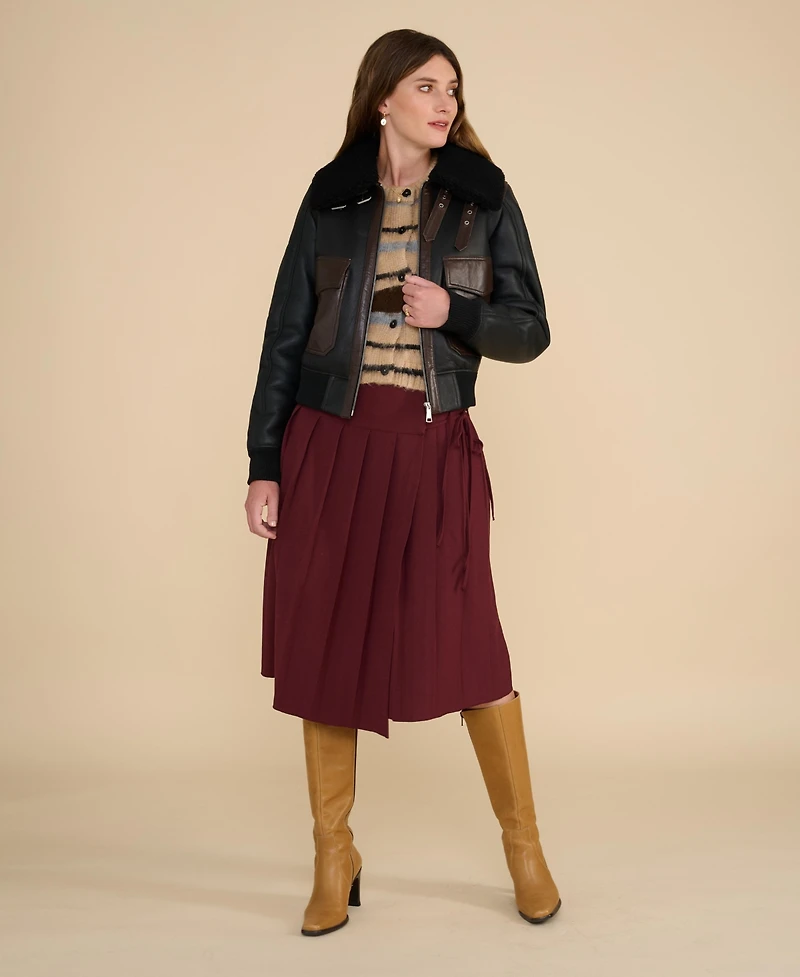 Furniq Uk Women's Shearling Bomber Jacket