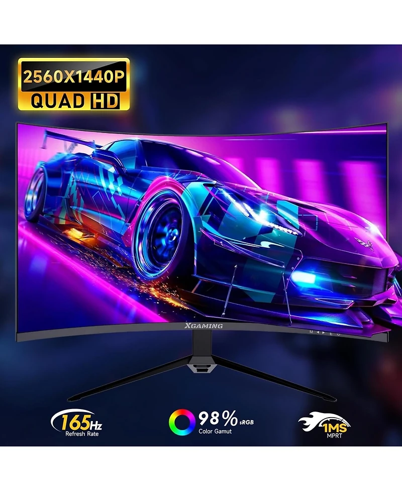 27 Inch Curved Gaming Monitor, Qhd 2560 x 1440 Computer Monitor 144Hz/165Hz, 16:9 Wide Hdr Display, FreeSync, 1ms Response, Pc Monitor Built-in Speake