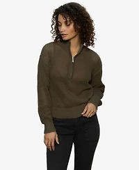 Sanctuary Women's Cotton Half-Zip Open-Knit Sweater