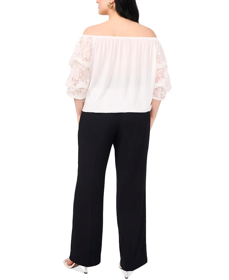 Vince Camuto Plus Size Off-The-Shoulder Lace Bubble 3/4-Sleeve Tie-Front Blouse