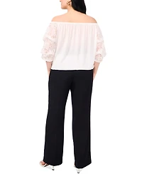Vince Camuto Plus Size Off-The-Shoulder Lace Bubble 3/4-Sleeve Tie-Front Blouse