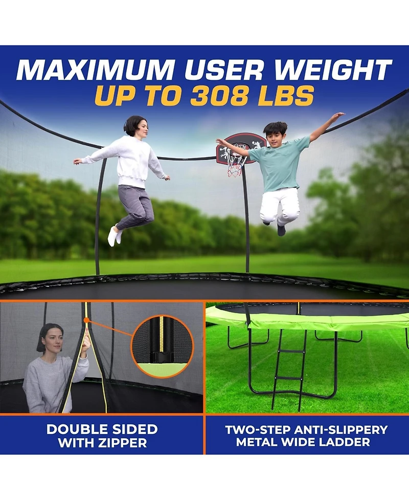 Pumpkin Trampoline with Basketball Hoop & Inner Enclosure - Safe, Durable,Family Fun - Heavy Duty Galvanized Springs - Waterproof Padding