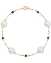Effy Cultured Freshwater Pearl 8mm Sapphire Chain Link Bracelet In 14k Gold Collection