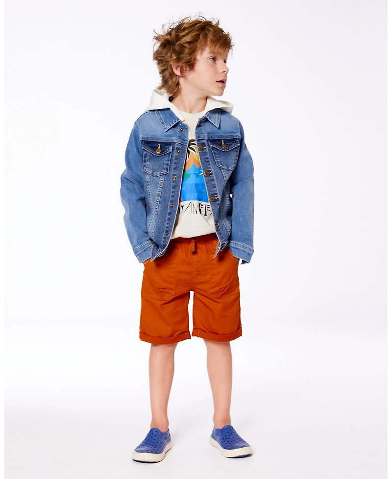 Deux par Deux Boy Denim Jacket With French Terry Hood White And Denim Blue - Toddler|Child