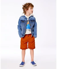 Deux par Deux Boy Denim Jacket With French Terry Hood White And Denim Blue - Toddler|Child